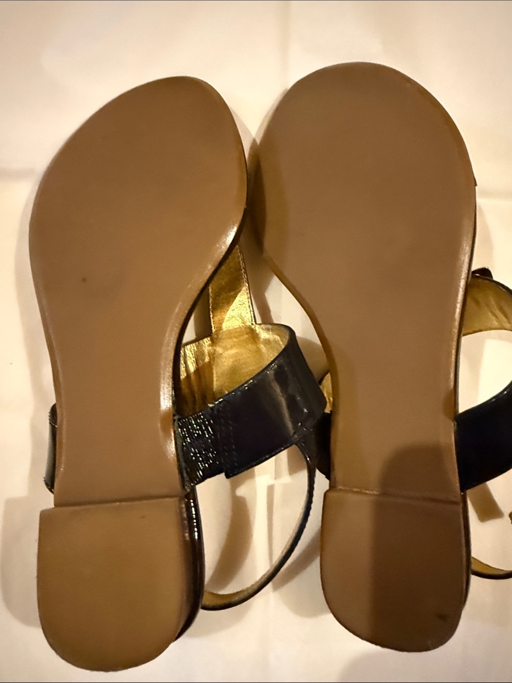 Talbots Navy thing sandals embellishments with gold elephants - Picture 2 of 2